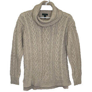 Ralph Lauren LRL Cable Knit Sweater Womens Sz Large Cream Turtleneck Side Slits